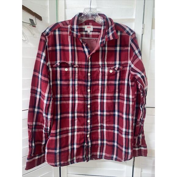 LEVI'S San Francisco Men's Cotton Red Check Plaid Button Front Shirt M - Picture 1 of 7